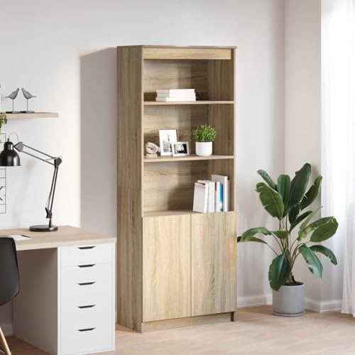 Makastle Modern Highboard mit 5 Fächern, Mehrzweckschrank Aufbewahrungsschrank Standschrank für Wohnzimmer Schlafzimmer, Sonoma-Eiche 70x35x180 cm Holzwerkstoff von Makastle