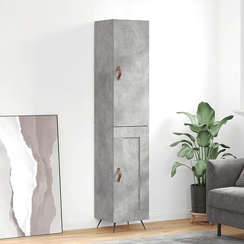 Makastle Modern Highboard mit Stauraum, Mehrzweckschrank Aufbewahrungsschrank Standschrank für Wohnzimmer Schlafzimmer, Betongrau 34,5x34x180 cm Holzwerkstoff von Makastle