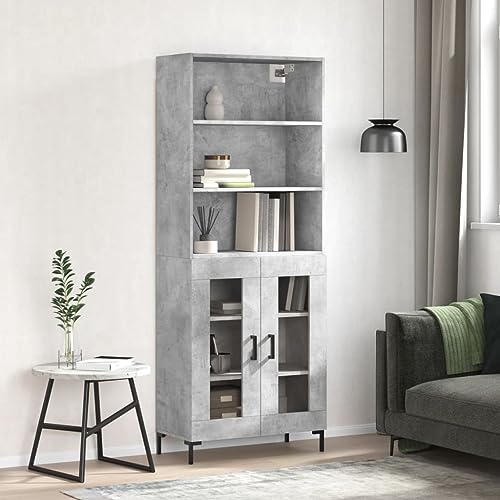 Makastle Modern Highboard mit Stauraum, Mehrzweckschrank Aufbewahrungsschrank Standschrank für Wohnzimmer Schlafzimmer, Betongrau 69,5x34x180 cm Holzwerkstoff von Makastle