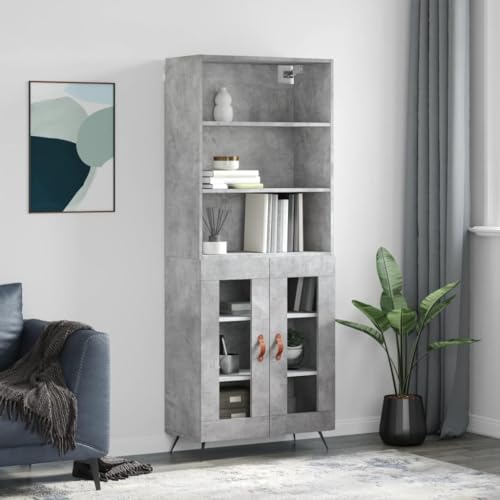 Makastle Modern Highboard mit Stauraum, Mehrzweckschrank Aufbewahrungsschrank Standschrank für Wohnzimmer Schlafzimmer, Betongrau 69,5x34x180 cm Holzwerkstoff von Makastle