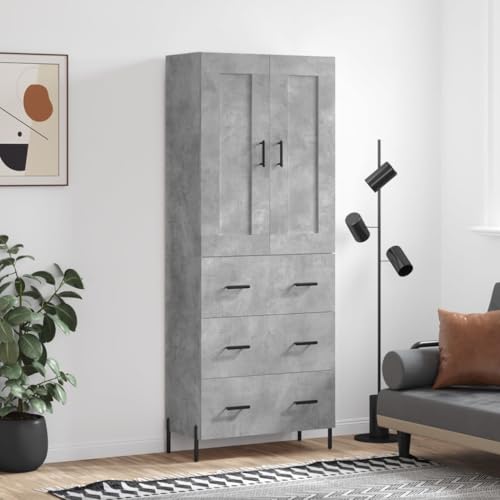 Makastle Modern Highboard mit Stauraum, Mehrzweckschrank Aufbewahrungsschrank Standschrank für Wohnzimmer Schlafzimmer, Betongrau 69,5x34x180 cm Holzwerkstoff von Makastle