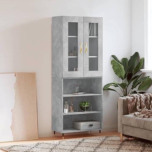Makastle Modern Highboard mit Stauraum, Mehrzweckschrank Aufbewahrungsschrank Standschrank für Wohnzimmer Schlafzimmer, Betongrau 69,5x34x180 cm Holzwerkstoff von Makastle