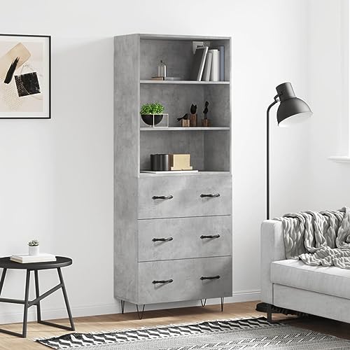 Makastle Modern Highboard mit Stauraum, Mehrzweckschrank Aufbewahrungsschrank Standschrank für Wohnzimmer Schlafzimmer, Betongrau 69,5x34x180 cm Holzwerkstoff von Makastle