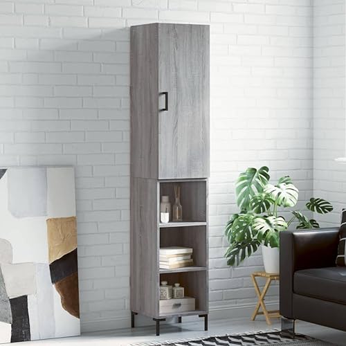 Makastle Modern Highboard mit Stauraum, Mehrzweckschrank Aufbewahrungsschrank Standschrank für Wohnzimmer Schlafzimmer, Grau Sonoma 34,5x34x180 cm Holzwerkstoff von Makastle