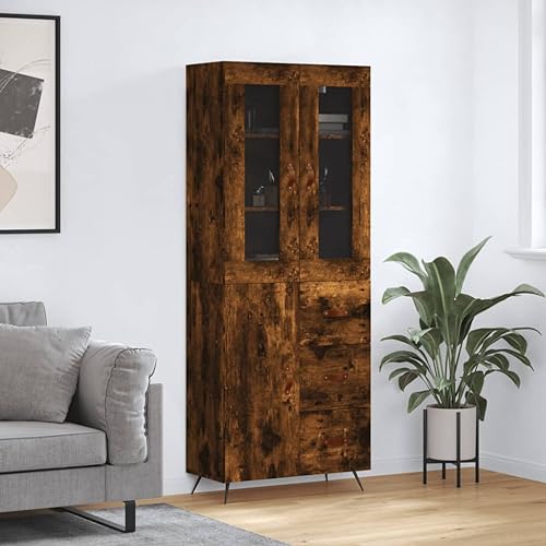 Makastle Modern Highboard mit Stauraum, Mehrzweckschrank Aufbewahrungsschrank Standschrank für Wohnzimmer Schlafzimmer, Räuchereiche 69,5x34x180 cm Holzwerkstoff von Makastle