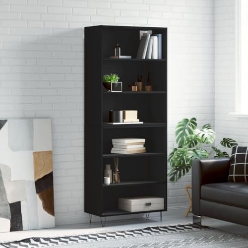 Makastle Modern Highboard mit Stauraum, Mehrzweckschrank Aufbewahrungsschrank Standschrank für Wohnzimmer Schlafzimmer, Schwarz 69,5x32,5x180 cm Holzwerkstoff von Makastle