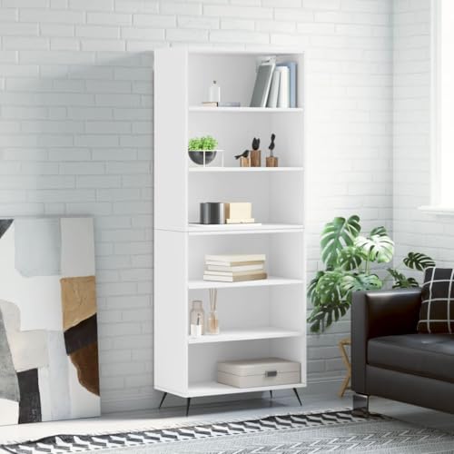 Makastle Modern Highboard mit Stauraum, Mehrzweckschrank Aufbewahrungsschrank Standschrank für Wohnzimmer Schlafzimmer, Weiß 69,5x32,5x180 cm Holzwerkstoff von Makastle