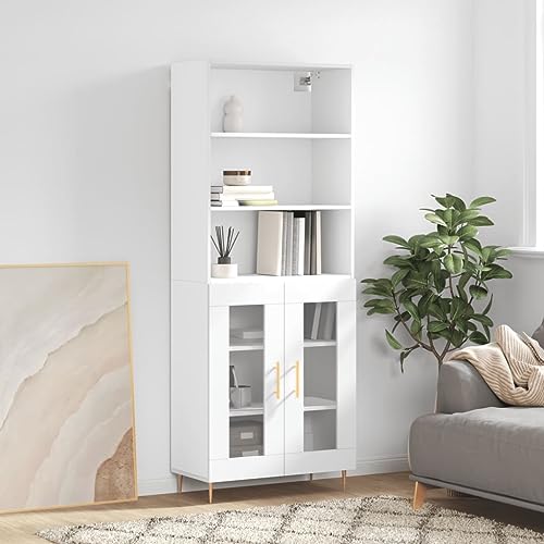 Makastle Modern Highboard mit Stauraum, Mehrzweckschrank Aufbewahrungsschrank Standschrank für Wohnzimmer Schlafzimmer, Weiß 69,5x34x180 cm Holzwerkstoff von Makastle