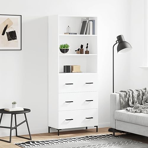Makastle Modern Highboard mit Stauraum, Mehrzweckschrank Aufbewahrungsschrank Standschrank für Wohnzimmer Schlafzimmer, Weiß 69,5x34x180 cm Holzwerkstoff von Makastle