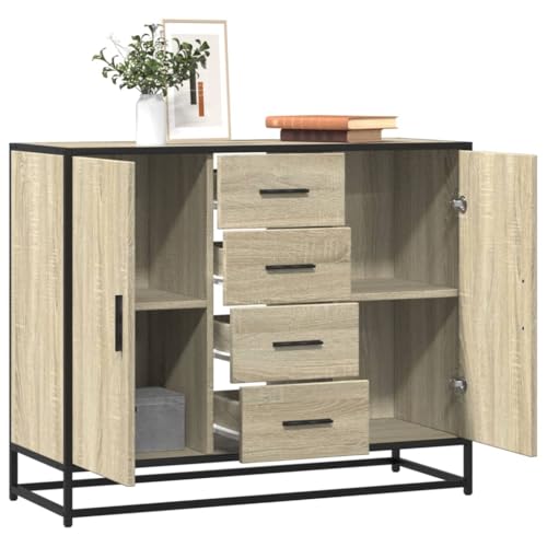 Makastle Modern Sideboard mit 4 Fächern & 4 Schubladen, Mehrzweckschrank Aufbewahrungsschrank Standschrank für Wohnzimmer Schlafzimmer, Sonoma-Eiche 92x35x76 cm Holzwerkstoff Makastle Modern Sideboard mit 4 Fächern & 4 Schubladen, Mehrzweckschrank Aufbewahrungsschrank Standschrank für Wohnzimmer Schlafzimmer, Sonoma-Eiche 92x35x76 cm Holzwerkstoff von Makastle