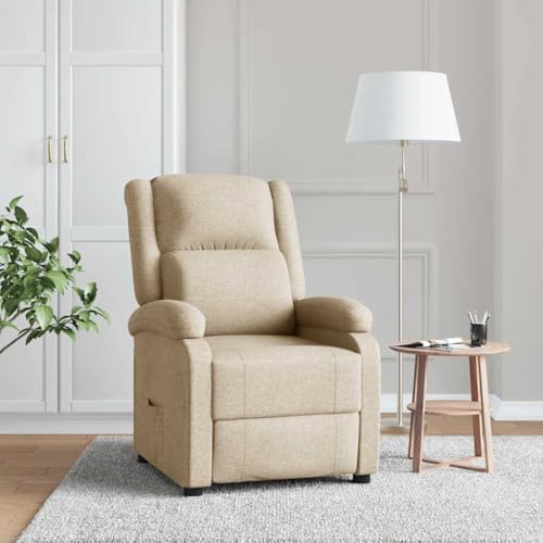Makastle Moderner Relaxsessel Fernsehsessel mit Verstellbarer Rückenlehne, Einzelliege Sessel Wohnzimmer Schlafzimmer Einzel Liegesessel, Creme Stoff von Makastle