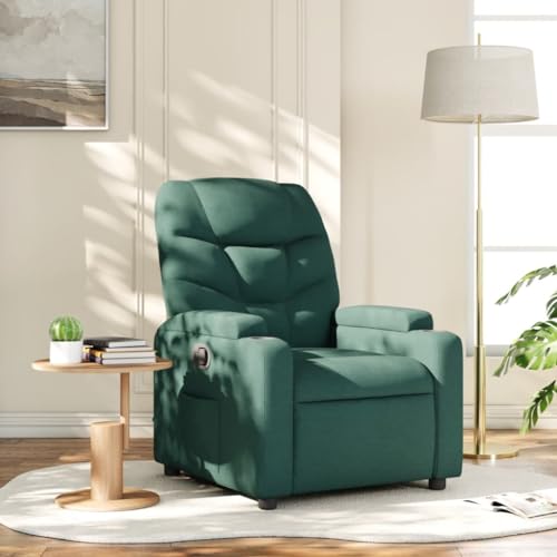 Makastle Moderner Relaxsessel mit Verstellbarer Rückenlehne und Fußteil, Lesesessel Einzelliege Sessel Wohnzimmer Schlafzimmer Einzel Liegesessel, Dunkelgrün Stoff von Makastle