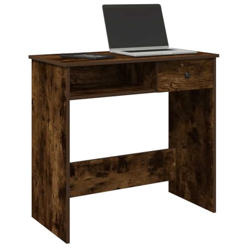 Makastle Moderner Schreibtich mit Schublade und Fäch, Kleiner Tisch Schreibtisch Arbeitstisch Arbeitszimmertisch für Home Office Wohnzimmer, Räuchereiche 80x40x75 cm Holzwerkstoff von Makastle