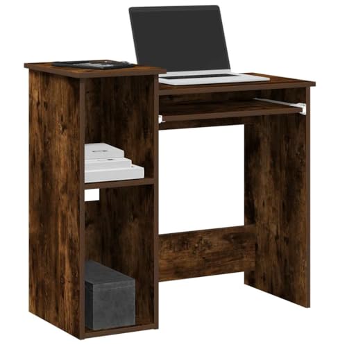 Makastle Moderner Schreibtisch, Home Office Kleiner Computertisch PC Tisch Arbeitstisch mit offenen Fächern, Bürotisch, Officetisch für Wohnzimmer, Räuchereiche 84x40x78 cm Holzwerkstoff von Makastle