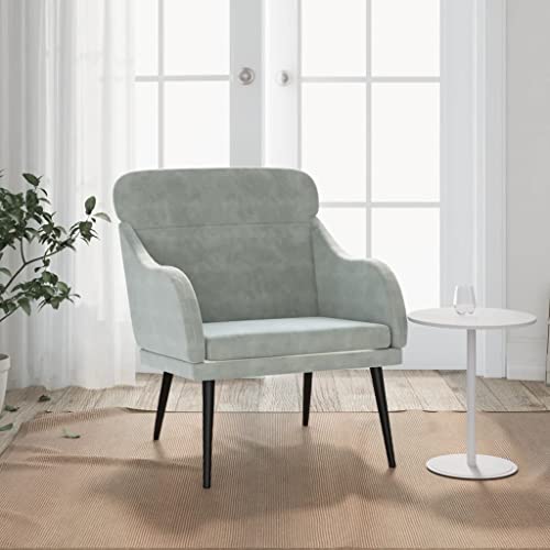 Makastle Moderner Sessel Wohnzimmer Einzelsofa Loungesessel Polstersessel Relaxsessel mit Armlehnen für Wohnzimmer Schlafzimmer, Hellgrau 63x76x80 cm Samt von Makastle