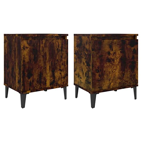 Makastle Nachttisch Rechteckig mit Metallbeinen 2er Set, Beistelltisch mit Tür und Stauraum für Schlafzimmer Wohnzimmer, Räuchereiche 40x30x50 cm Holzwerkstoff von Makastle