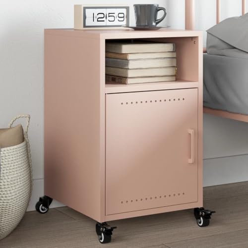 Makastle Nachttisch mit 2 Fächern und 4 Rollen, Beistelltisch Modern, Bedside Table Metall, Nachtkonsole, Sofatisch für Wohnzimmer, Schlafzimmer, Rosa 36x39x59 cm Stahl Makastle Nachttisch mit 2 Fächern und 4 Rollen, Beistelltisch Modern, Bedside Table Metall, Nachtkonsole, Sofatisch für Wohnzimmer, Schlafzimmer, Rosa 36x39x59 cm Stahl von Makastle