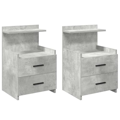 Makastle Nachttisch mit 2 Schubladen 2er Set, Sofatisch mit 2 offene Regale und handhaben für Schlafzimmer Wohnzimmer, Betongrau 40x36,5x62 cm Holzwerkstoff von Makastle