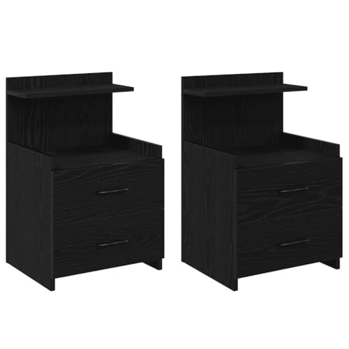 Makastle Nachttisch mit 2 Schubladen 2er Set, Sofatisch mit 2 offene Regale und handhaben für Schlafzimmer Wohnzimmer, Schwarz 40x36,5x62 cm Holzwerkstoff von Makastle