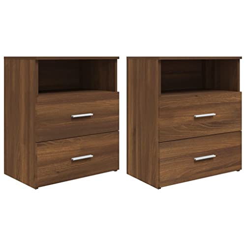 Makastle Nachttische 2er Set, Night Stand Nachtschrank Schlichter Beistelltisch Kommode für Schlafzimmer Wohnzimmer, Braun Eichen-Optik 50x32x60 cm von Makastle