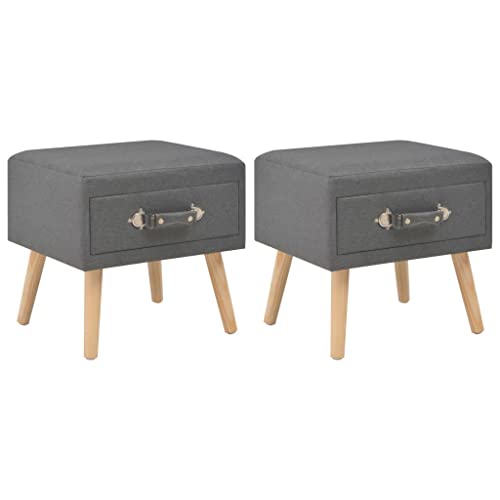 Makastle Nachttische 2er Set, Night Stand Nachtschrank Schlichter Beistelltisch Kommode für Schlafzimmer Wohnzimmer, Dunkelgrau 40 x 35 x 40 cm Stoff von Makastle