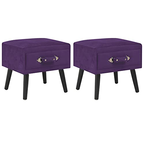 Makastle Nachttische 2er Set, Night Stand Nachtschrank Schlichter Beistelltisch Kommode für Schlafzimmer Wohnzimmer, Dunkelviolett 40 x 35 x 40 cm Samt von Makastle