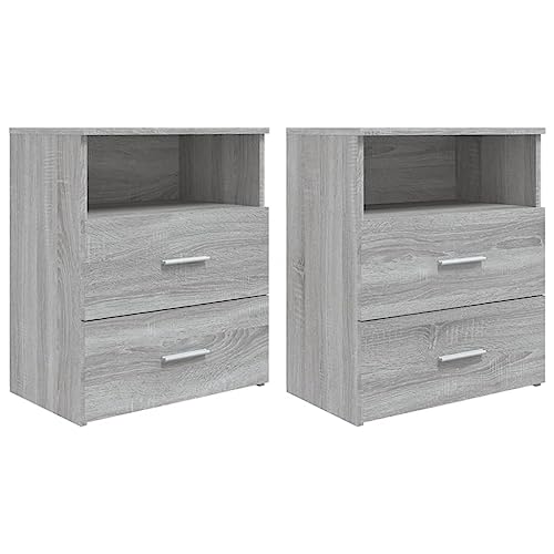 Makastle Nachttische 2er Set, Night Stand Nachtschrank Schlichter Beistelltisch Kommode für Schlafzimmer Wohnzimmer, Grau Sonoma 50x32x60 cm von Makastle