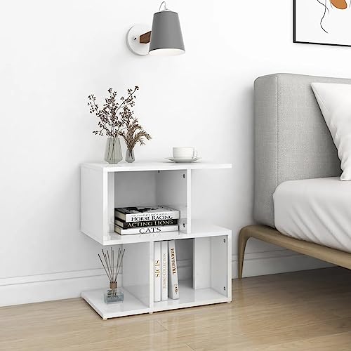 Makastle Nachttische 2er Set, Night Stand Nachtschrank Schlichter Beistelltisch Kommode für Schlafzimmer Wohnzimmer, Hochglanz-Weiß 50x30x51,5 cm Holzwerkstoff von Makastle