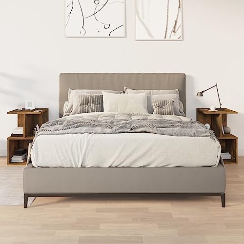 Makastle Nachttische 2er Set, Night Stand Nachtschrank Schlichter Beistelltisch Kommode für Schlafzimmer Wohnzimmer, Räuchereiche 35x35x55 cm Holzwerkstoff von Makastle