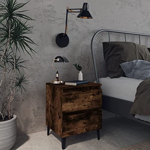 Makastle Nachttische 2er Set, Night Stand Nachtschrank Schlichter Beistelltisch Kommode für Schlafzimmer Wohnzimmer, Räuchereiche 40x35x50 cm von Makastle