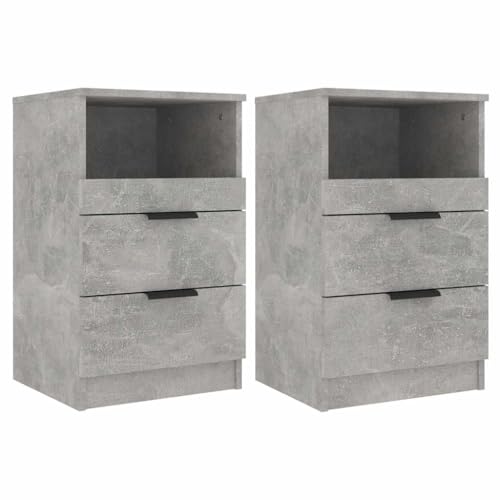 Makastle Nachttische Rechteckig 2er Set, Sofatisch mit 2 Schubladen & Offene Fächer für Schlafzimmer Wohnzimmer, Betongrau 40 x 36 x 65 cm Holzwerkstoff von Makastle