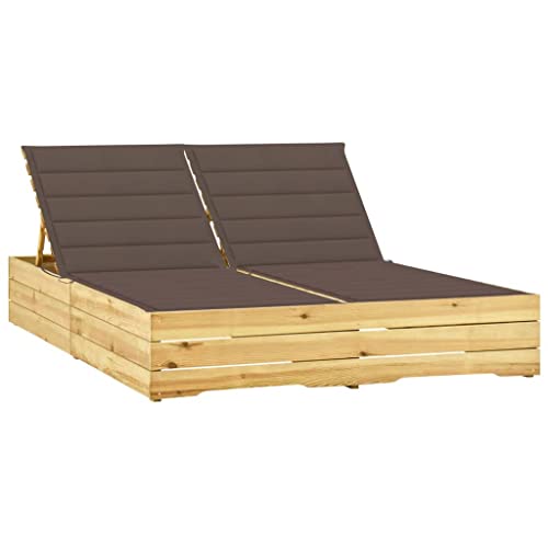 Makastle Outdoor Liege für 2 Personen, Doppelliege mit Auflagen, Doppel Loungebett Sonnenliege Gartenliege für Terrasse, Garten oder Balkon, 198 x 135 x (30-75) cm Kiefer Imprägniert von Makastle