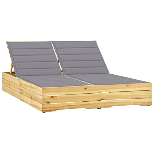 Makastle Outdoor Liege für 2 Personen, Doppelliege mit Auflagen, Doppel Loungebett Sonnenliege Gartenliege für Terrasse, Garten oder Balkon, 198 x 135 x (30-75) cm Kiefer Imprägniert von Makastle