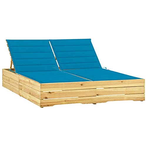 Makastle Outdoor Liege für 2 Personen, Doppelliege mit Auflagen, Doppel Loungebett Sonnenliege Gartenliege für Terrasse, Garten oder Balkon, 198 x 135 x (30-75) cm Kiefer Imprägniert von Makastle