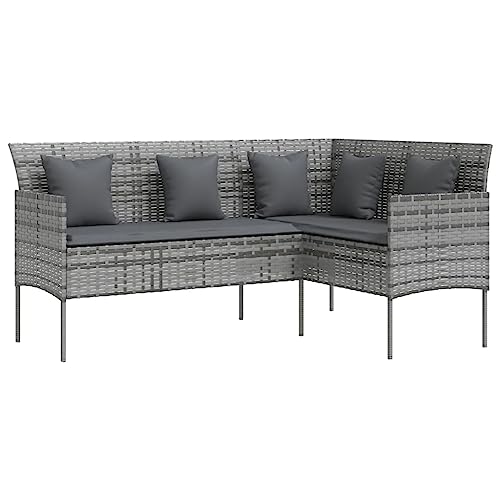 Makastle Outdoor PE Rattan Gartenlounge Sofa mit Kissen, Klein Sitzgruppe Gartenmöbel Ecklounge Ecksofa Gartensofa, 161,5 x 113 x 80 cm von Makastle