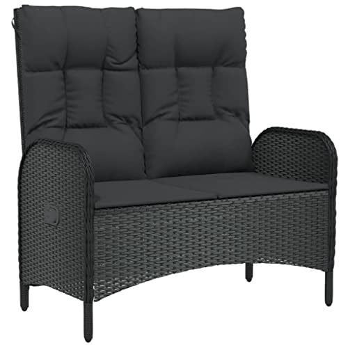 Makastle Polyrattan Gartensofa mit Liegefunktion & Kissen, 2 Sitzer Loungesofa Gartenbank Gartenliege Sonnenliege Sitzbank Bank Balkonbank Gartenmöbel, 107 x 62,5 x 109 cm Schwarz von Makastle