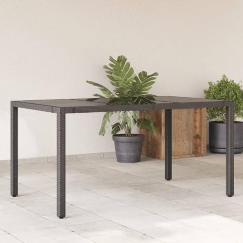 Makastle Polyrattan Gartentisch Schwarz 150x90x75 cm Balkontisch mit Glasplatte, Wetterfest Garten Terrasse Esstisch Gartenmöbel von Makastle