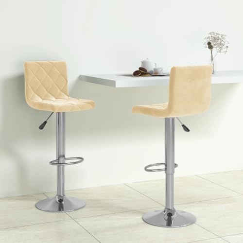 Makastle Rechteck Barhocker mit Metallrahmen, 2er Set, Drehstuhl mit Fußhocker & Rückenlehne für Terrasse Restaurant usw, Creme 40 x 43 x (90-111) cm Samt von Makastle