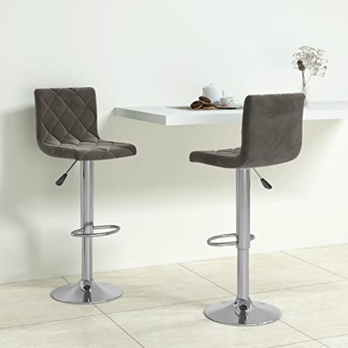 Makastle Rechteck Barhocker mit Metallrahmen, 2er Set, Drehstuhl mit Fußhocker & Rückenlehne für Terrasse Restaurant usw, Dunkelgrau 40 x 43 x (90-111) cm Samt von Makastle