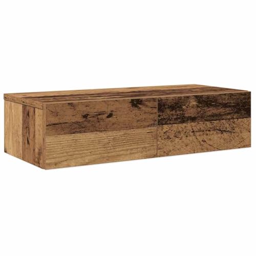 Makastle Rechteck Wandregal mit 2 Schubladen, Nachttisch Schwebende für Wohnzimmer Schlafzimmer, Tragkraft 60 kg, Altholz-Optik 60x26,5x15 cm Holzwerkstoff von Makastle