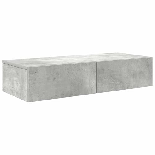 Makastle Rechteck Wandregal mit 2 Schubladen, Nachttisch Schwebende für Wohnzimmer Schlafzimmer, Tragkraft 60 kg, Betongrau 80x33x17 cm Holzwerkstoff von Makastle