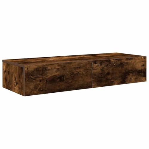 Makastle Rechteck Wandregal mit 2 Schubladen, Nachttisch Schwebende für Wohnzimmer Schlafzimmer, Tragkraft 60 kg, Räuchereiche 100x36x19cm Holzwerkstoff von Makastle