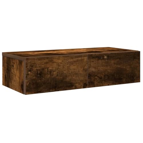 Makastle Rechteck Wandregal mit 2 Schubladen, Nachttisch Schwebende für Wohnzimmer Schlafzimmer, Tragkraft 60 kg, Räuchereiche 60x26,5x15 cm Holzwerkstoff von Makastle