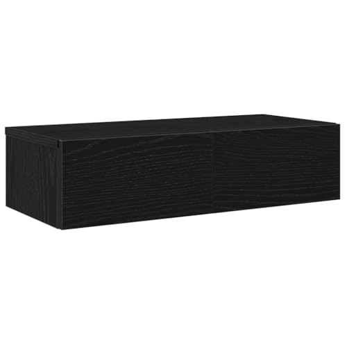 Makastle Rechteck Wandregal mit 2 Schubladen, Nachttisch Schwebende für Wohnzimmer Schlafzimmer, Tragkraft 60 kg, Schwarz 60x26,5x15 cm Holzwerkstoff von Makastle