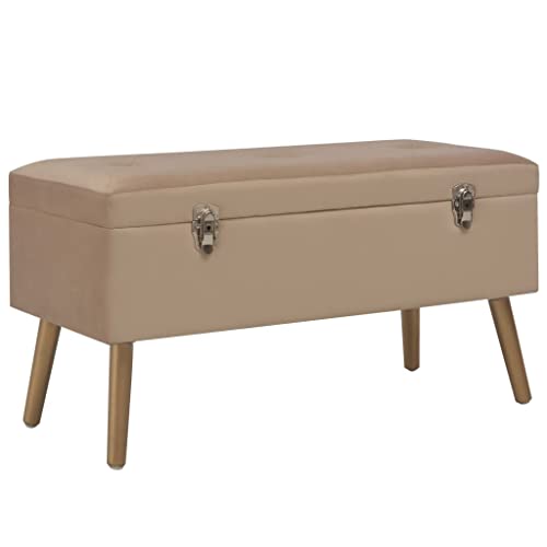 Makastle Rechteckig Bank mit Staufach, Eingangshocker, Flurbank mit Holzbeinen und Abdeckung für Schlafzimmer Wohnzimmer, Beige 80 x 34 x 42 cm Samt Makastle Rechteckig Bank mit Staufach, Eingangshocker, Flurbank mit Holzbeinen und Abdeckung für Schlafzimmer Wohnzimmer, Beige 80 x 34 x 42 cm Samt von Makastle