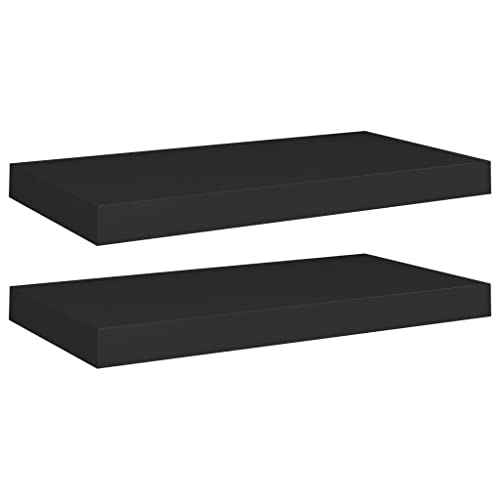 Makastle Rechteckig Schweberegal, 2er Set, Wandmontierte Regale für Wohnzimmer Schlafzimmer usw, Unsichtbare Installation möglich, Schwarz 50x23x3,8 cm MDF von Makastle