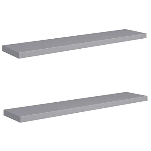 Makastle Rechteckig Schweberegal mit Metallrahmen, 2er Set, Wandboards aus Dekos, Bilderrahmen, Buch für Schlafzimmer, Büro, Wohnzimmer, Grau 120x23,5x3,8 cm MDF von Makastle
