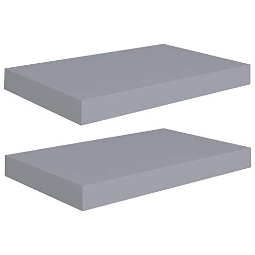 Makastle Rechteckig Schweberegal mit Metallrahmen, 2er Set, Wandboards aus Dekos, Bilderrahmen, Buch für Schlafzimmer, Büro, Wohnzimmer, Grau 40x23x3,8 cm MDF von Makastle