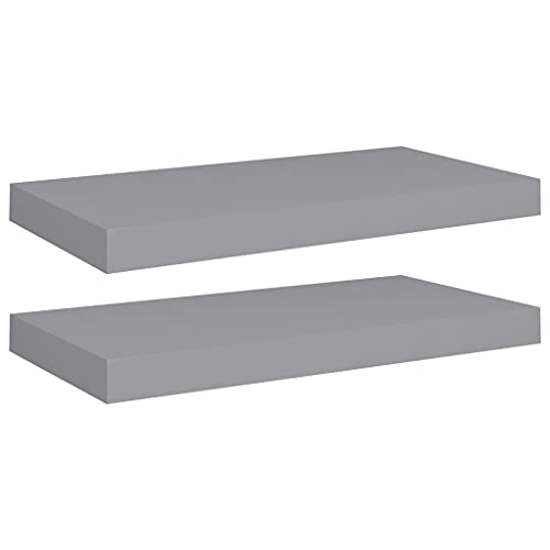 Makastle Rechteckig Schweberegal mit Metallrahmen, 2er Set, Wandboards aus Dekos, Bilderrahmen, Buch für Schlafzimmer, Büro, Wohnzimmer, Grau 50x23x3,8 cm MDF von Makastle