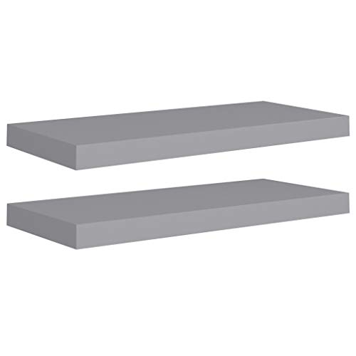 Makastle Rechteckig Schweberegal mit Metallrahmen, 2er Set, Wandboards aus Dekos, Bilderrahmen, Buch für Schlafzimmer, Büro, Wohnzimmer, Grau 60x23,5x3,8 cm MDF von Makastle